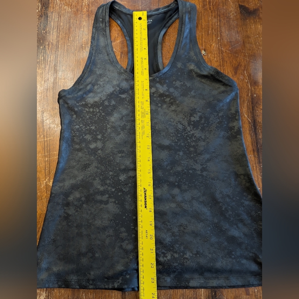 Athleta Shanti Misty Lace Print Tank Top Womens Size M Black Silver Athleisure - Picture 5 of 7